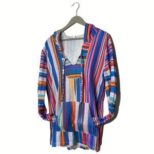 Baja Poncho Pattern Hoodie with Rainbow Stripes